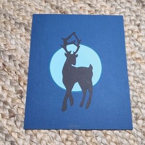 Deer silhouette art, cut paper, 8x10, blue moon